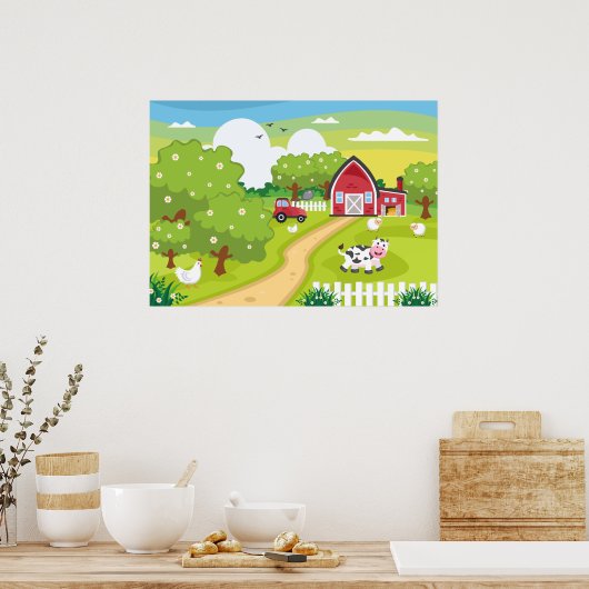 schattig kinder Boerderij Poster (Keuken)