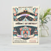 schattig kinder Carnaval Circus Show 1e Verjaardag Kaart (Staand voorkant)