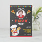 Schattig Kinder foto Chalkboard Pizza Verjaardagsf Kaart (Staand voorkant)