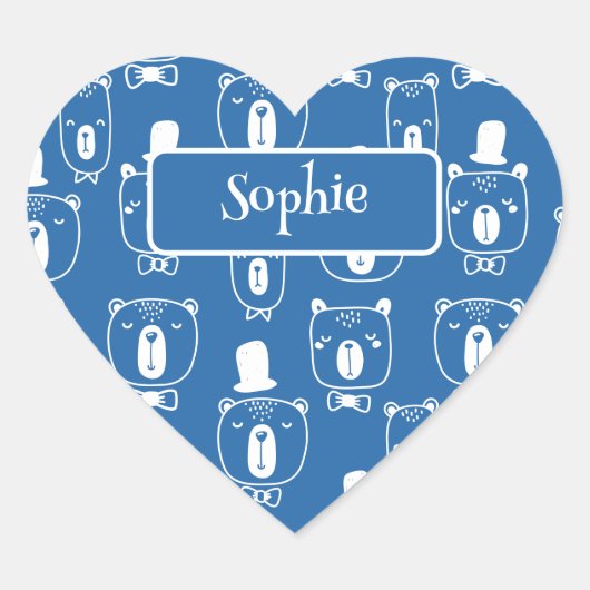 Schattig Kinder Gentleman Beer in Pet Blauw Hart Sticker (Voorkant)