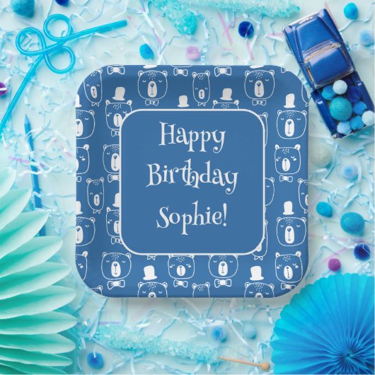 Schattig Kinder Gentleman Beer in Pet Blauw Papieren Bordje (Feest)