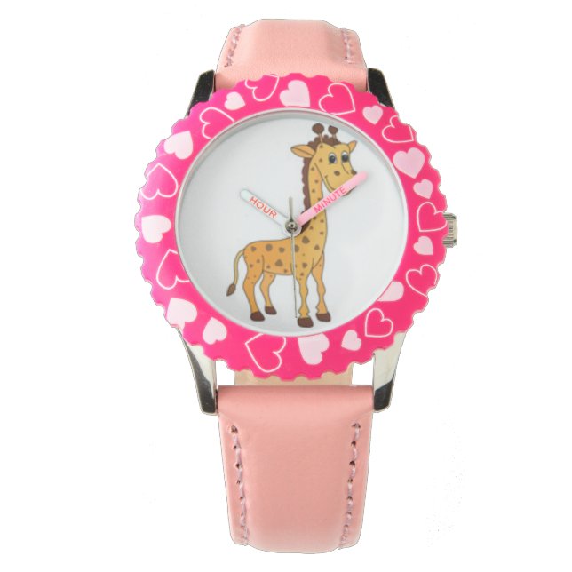 Schattig Kinder Giraffe ontwerp Horloge (Voorkant)