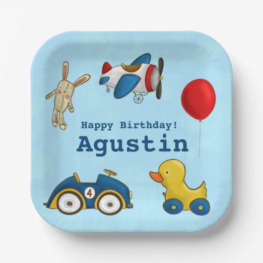 Schattig Kinder speelgoed Happy Birthday Papieren Bordje (Voorkant)