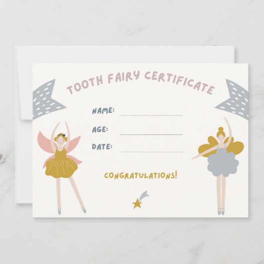 Schattig Kinderen Tand Fairy Certificaat Kaart (Voorkant)