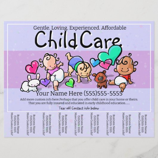 Schattig Kinderopvang Babysitting Day Care Scheurb Flyer (Voorkant)