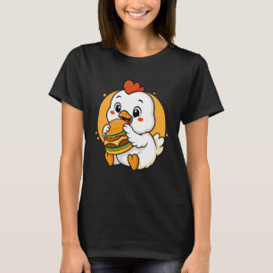 Schattig Kip Die Hamburger Eet Funny Kawaii Dier E T-shirt