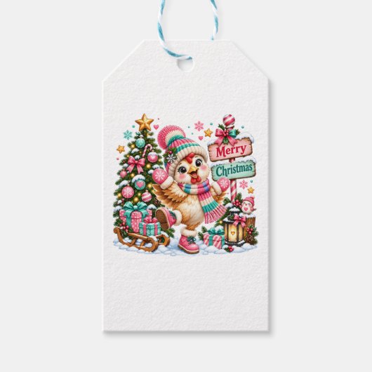 Schattig Kip Fijne Kerstmis Cadeaulabel (Voorkant)