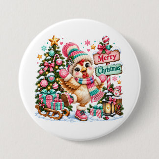 Schattig Kip Fijne Kerstmis Ronde Button 7,6 Cm