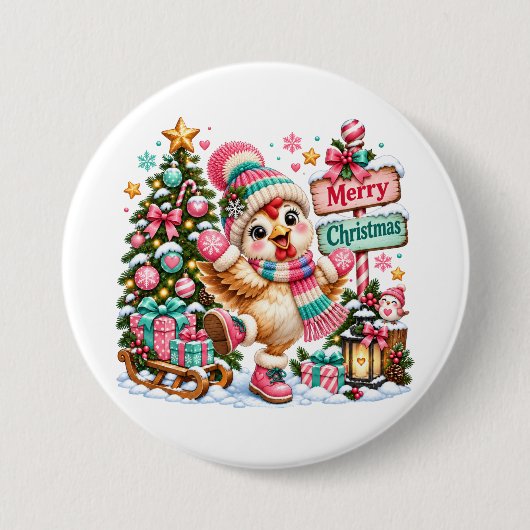 Schattig Kip Fijne Kerstmis Ronde Button 7,6 Cm (Voorkant)