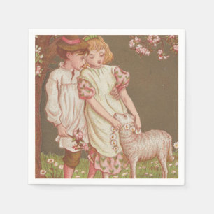 Schattig kitscherig vintage Valentijnsdag, kindere Servet