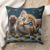 Schattig Kitten dat Interageert met Bijen Kussen (Deken)