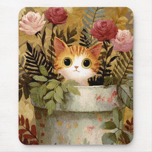 Schattig Kitten dat uit een Pot kijkt Muismat (Voorkant)