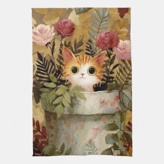 Schattig Kitten dat uit een Pot kijkt Theedoek (Verticaal)