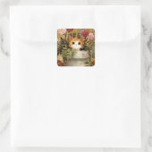 Schattig Kitten dat uit een Pot kijkt Vierkante Sticker (Tas)