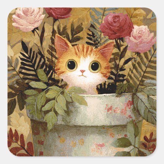 Schattig Kitten dat uit een Pot kijkt Vierkante Sticker (Voorkant)