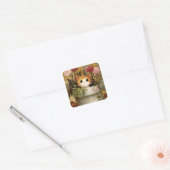 Schattig Kitten dat uit een Pot kijkt Vierkante Sticker (Envelop)