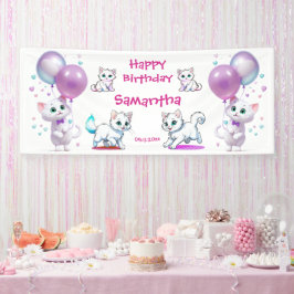 Schattig Kitten en Ballon Peuter Verjaardag Gelukk Spandoek