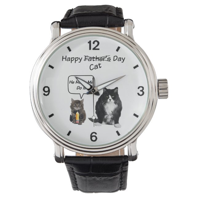 Schattig kitten en chagrijnig kat Vaderdag horloge (Voorkant)