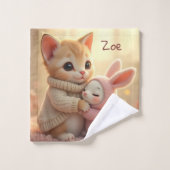 Schattig kitten en kleine baby bunny, gepersonalis washandje (Wasdoekje)