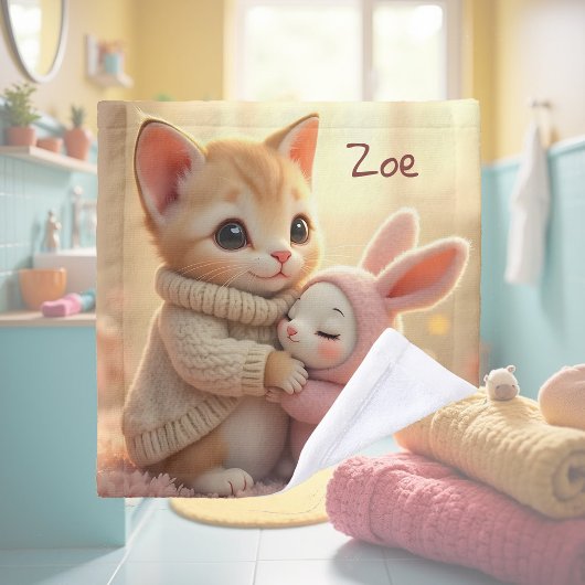 Schattig kitten en kleine baby bunny, gepersonalis washandje