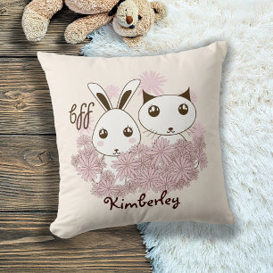 Schattig Kitten en Konijn Dier Beste Vrienden Kind Kussen