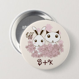 Schattig Kitten en Konijn Dier Beste Vrienden Kind Ronde Button 7,6 Cm