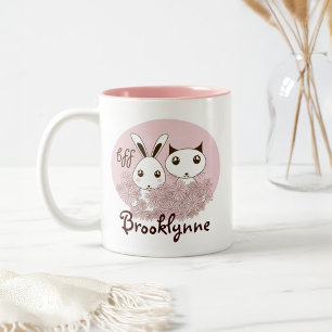 Schattig Kitten en Konijn Dieren Vrienden Kinderen Tweekleurige Koffiemok