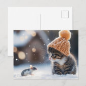 Schattig kitten en muis samen in de sneeuw briefkaart (Voorkant / Achterkant)