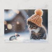 Schattig kitten en muis samen in de sneeuw briefkaart (Voorkant)