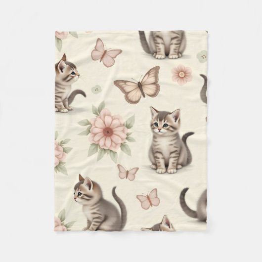 Schattig Kitten en Vlinders Fleece Deken (Voorkant)