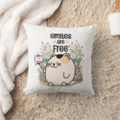 Schattig Kitten "Glimlachen Zijn Gratis" Whimsisch Kussen (Deken)