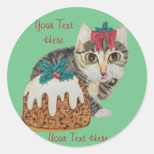 schattig kitten grijs tabby kat die paw kerstmis l ronde sticker