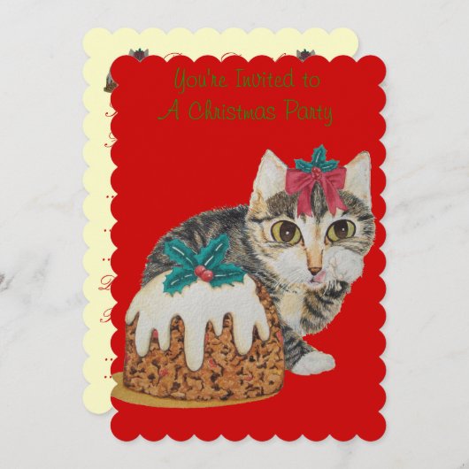 schattig kitten grijs tabby likken poot kerstfeest kaart (Voorkant / Achterkant)