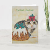 schattig kitten grijs tafeltje door op paw kerst t feestdagen kaart (Voorkant)