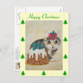 schattig kitten grijs tafeltje door op paw kerst t feestdagenkaart (Voorkant / Achterkant)