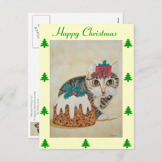 schattig kitten grijs tafeltje door op paw kerst t feestdagenkaart (Voorkant / Achterkant)