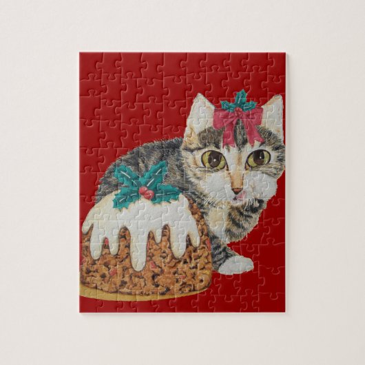 schattig kitten grijs tafeltje door op paw kerst t legpuzzel (Verticaal)
