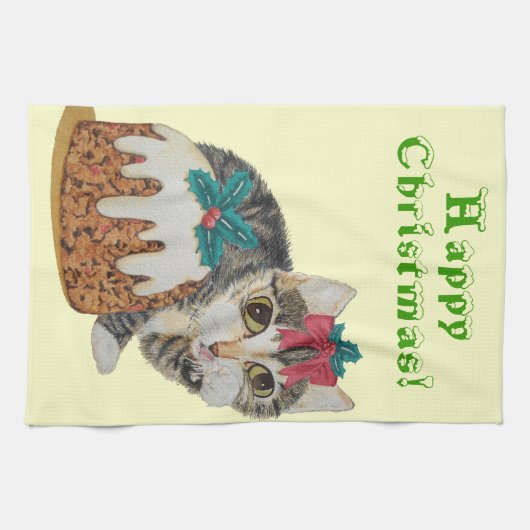 schattig kitten grijs tafeltje door op paw kerst t theedoek (Horizontaal)