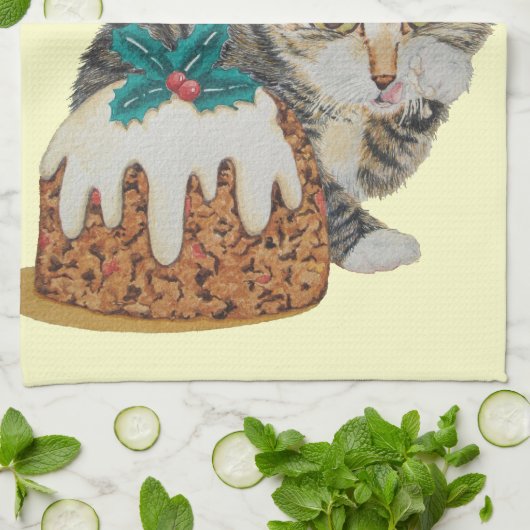 schattig kitten grijs tafeltje door op paw kerst t theedoek (Gevouwen)