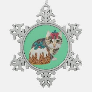 schattig kitten grijs tafeltje door op paw kerst t tin sneeuwvlok ornament