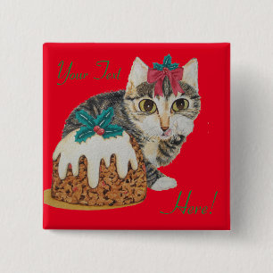 schattig kitten grijs tafeltje door op paw kerst t vierkante button 5,1 cm