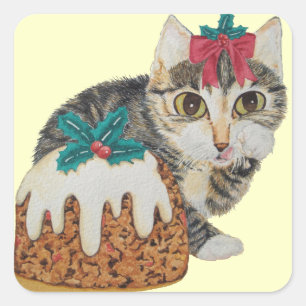 schattig kitten grijs tafeltje door op paw kerst t vierkante sticker