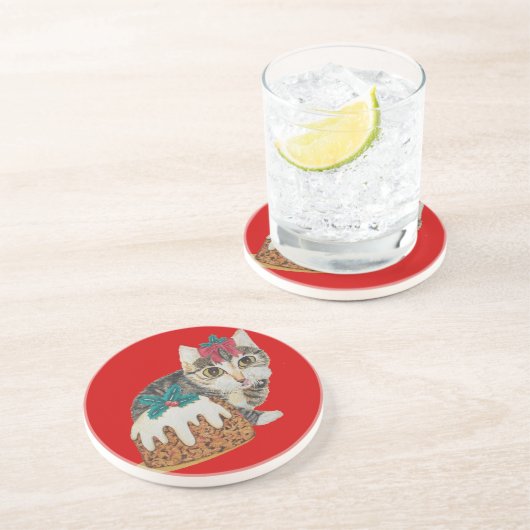 schattig kitten grijs tafeltje door op paw kerst t zandsteen onderzetter (Zijkant)