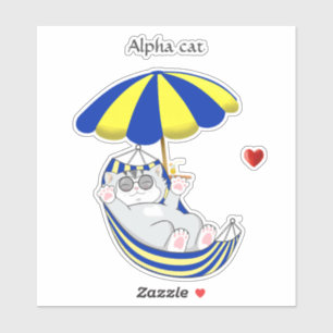 Schattig Kitten in Blauwe & Gele Hangmat & Tekst Sticker