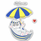 Schattig Kitten in Blauwe & Gele Hangmat & Tekst Sticker (Voorkant)