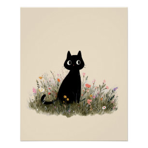 Schattig Kitten in Bloemen Cottagecore Esthetiek  Perfect Poster