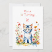 Schattig kitten in bloemen meisje's verjaardagsfee kaart (Voorkant)