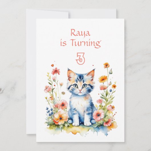 Schattig kitten in bloemen meisje's verjaardagsfee kaart (Voorkant)