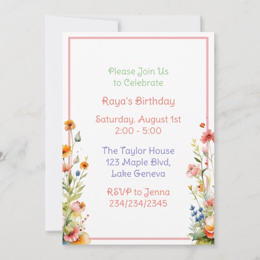 Schattig kitten in bloemen meisje's verjaardagsfee kaart (Achterkant)