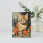 Schattig Kitten in Bloemen  Schilderen Briefkaart (Staand voorkant)